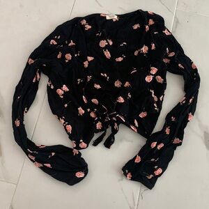 Floral brandy tie front top